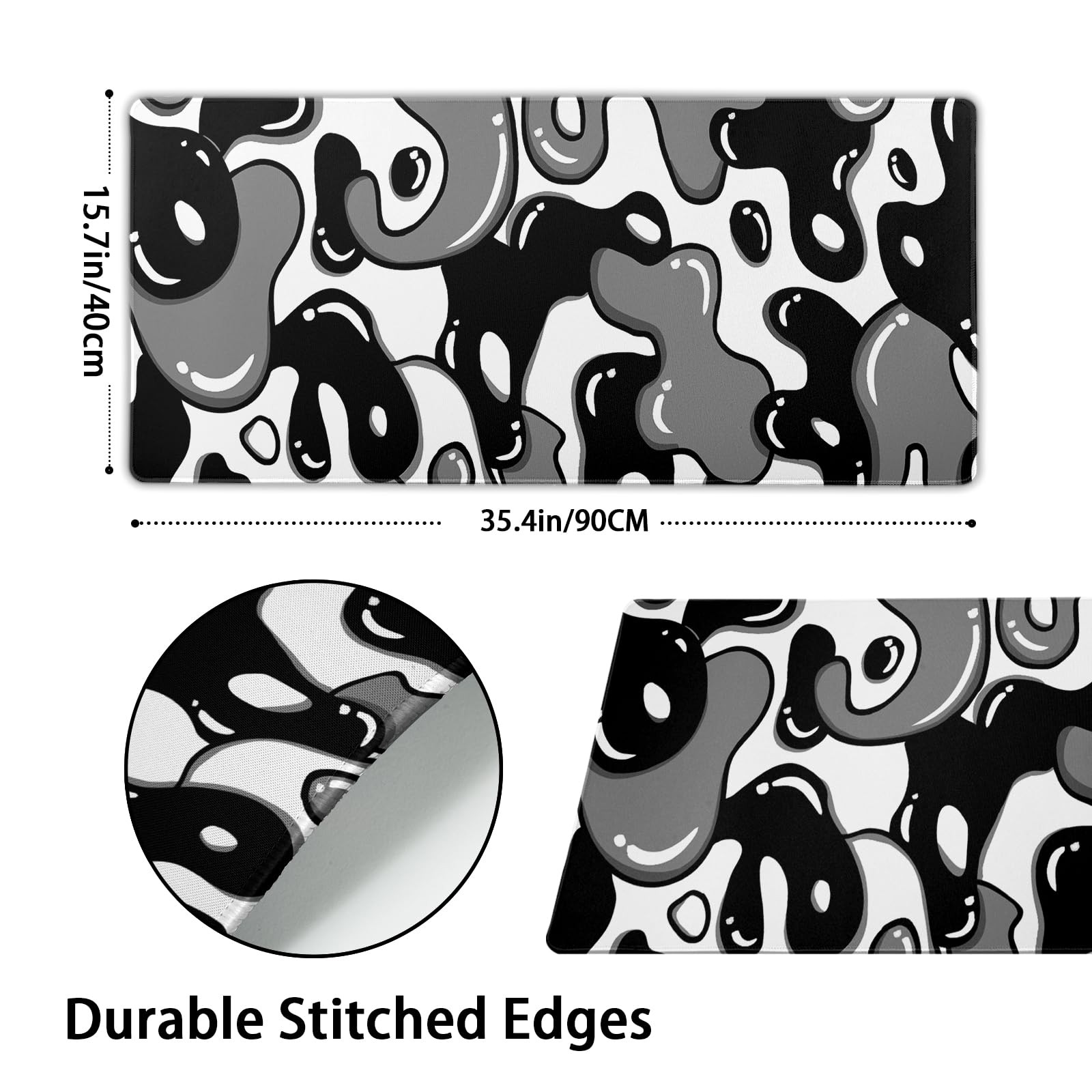 Black White Geometric Japanese Mouse Pad Desk Mat 35.4" x 15.7" Abstract Exte...