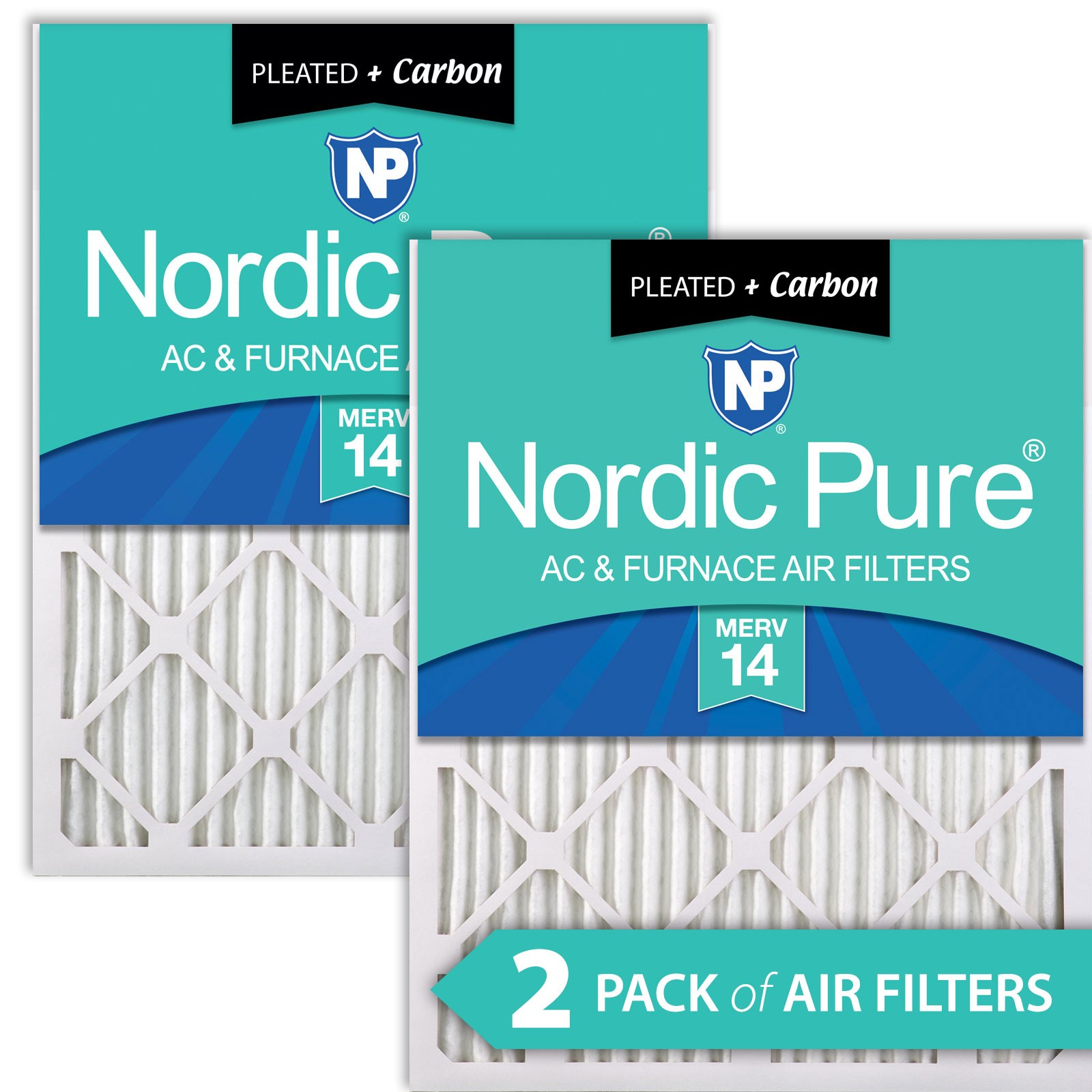 10x20x1 (9_1/2x19_1/2) Pleated Air Filters MERV 14 Plus Carbon 2 Pack
