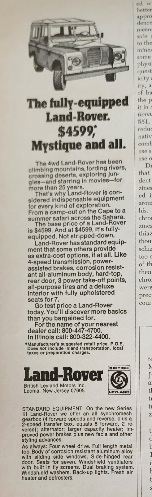 Land Rover Magazine Ad Picture Advertisement Original Vtg Decor