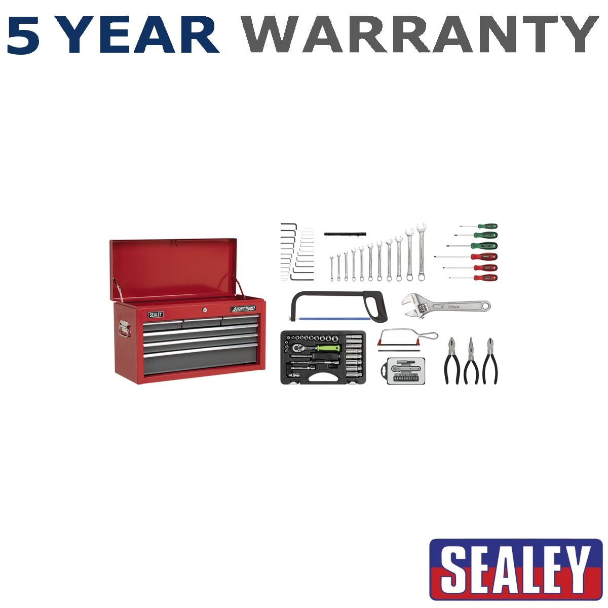 Sealey American PRO� Topchest 6 Drawer with 98pc Tool Kit Red/Grey AP2201BBCOMBO