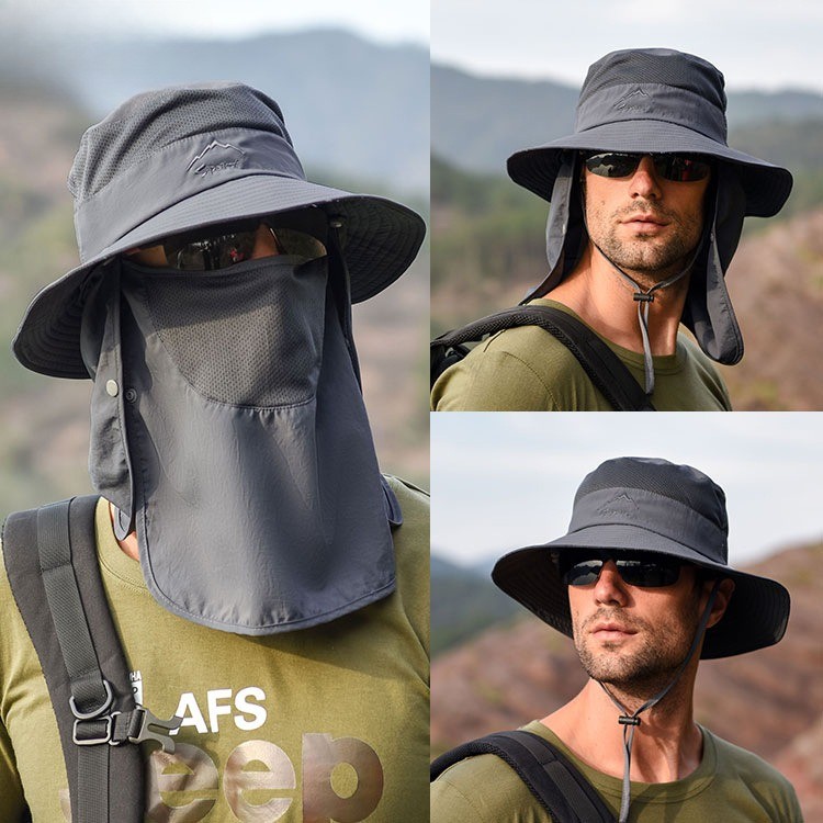 UPF50+ Sun Hat with Removable Face Neck Flap Fishing Hiking Cap for Men Women