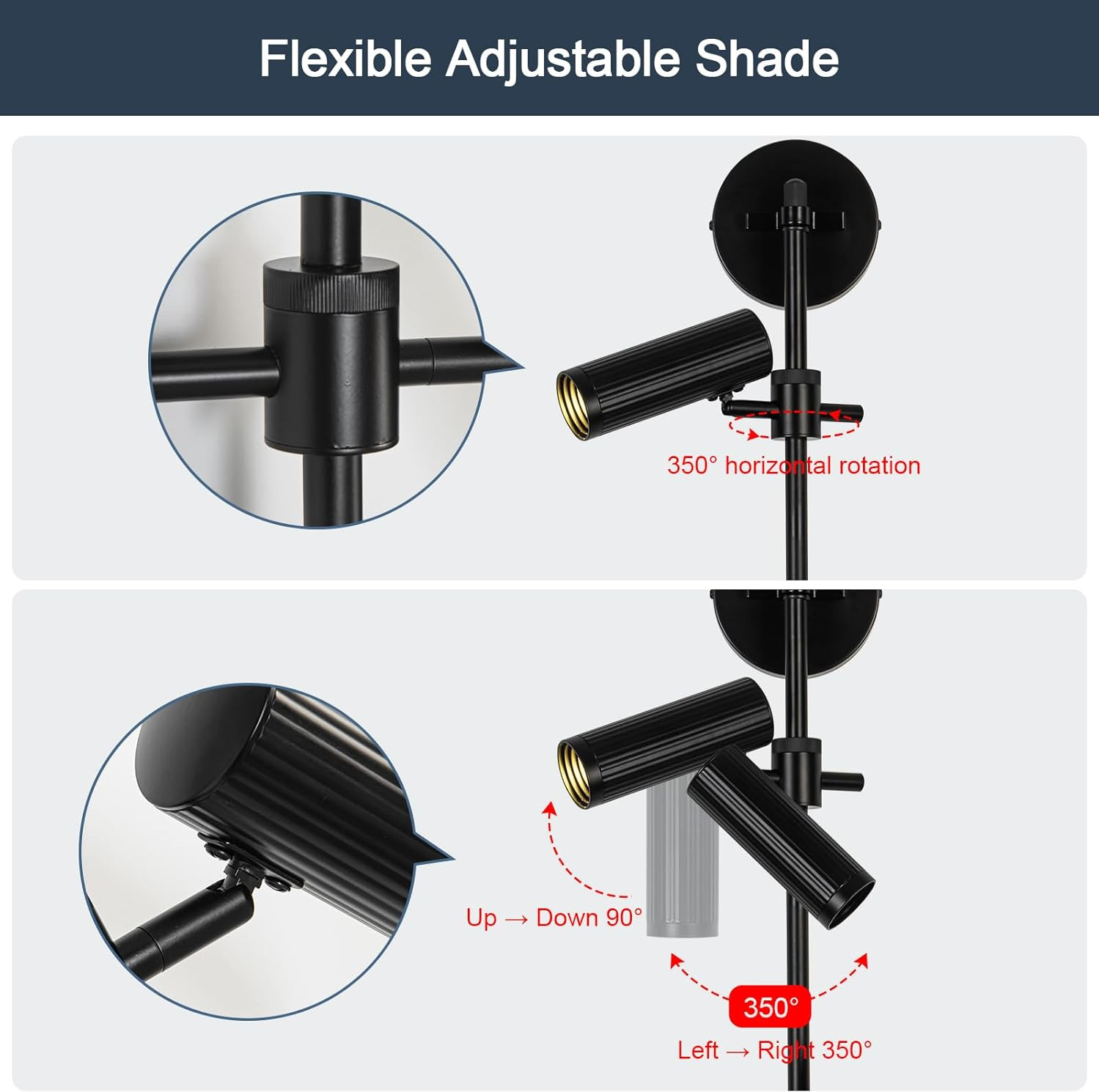 Plug in Wall Sconces, Black 2 Lights Rotatable Wall Lamp with Switch Cord Wall