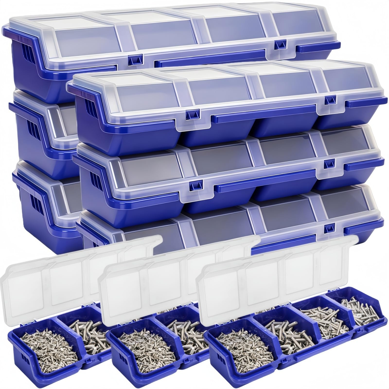 Tlence 6 Pack Screw Organizer Box with Lid, 4 12.2 x 4 x 2.5 inches, Blue
