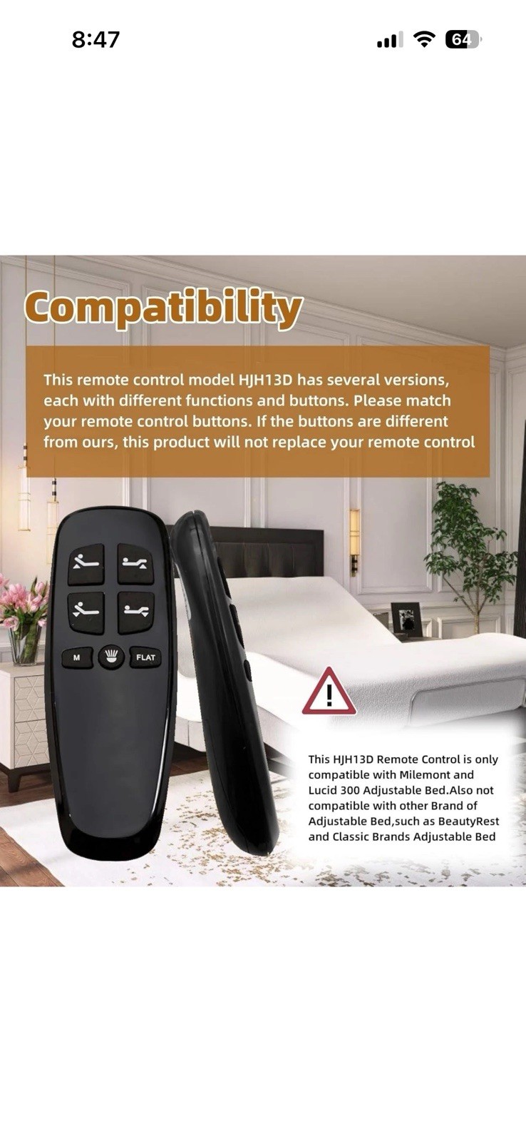 Adjustable Bed Richmat HJH13D Remote Control Replacement