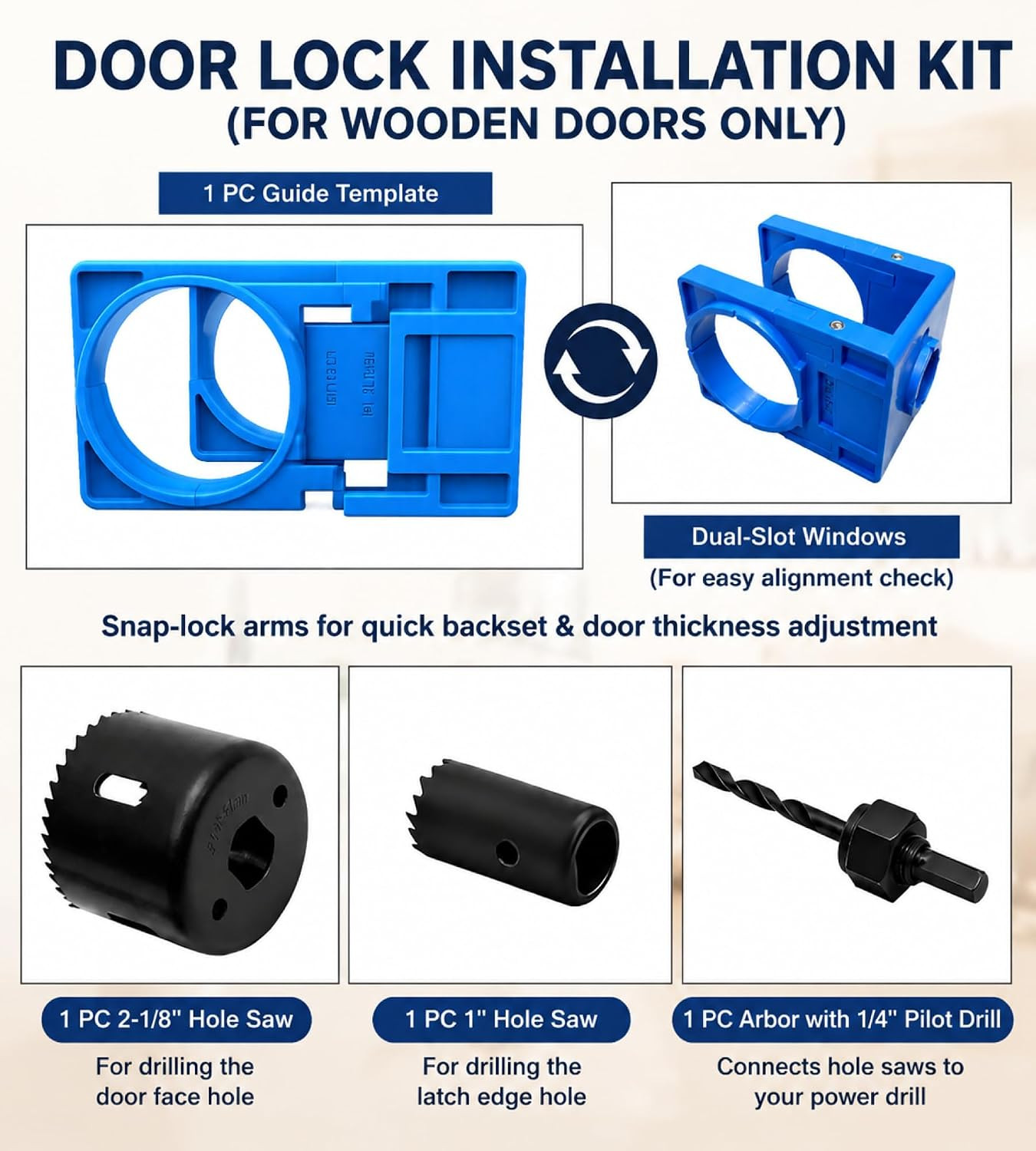 ALL-IN-ONE Door Hinge Jig & Lock Installation Kit with 2 Slider Locking Tools, A