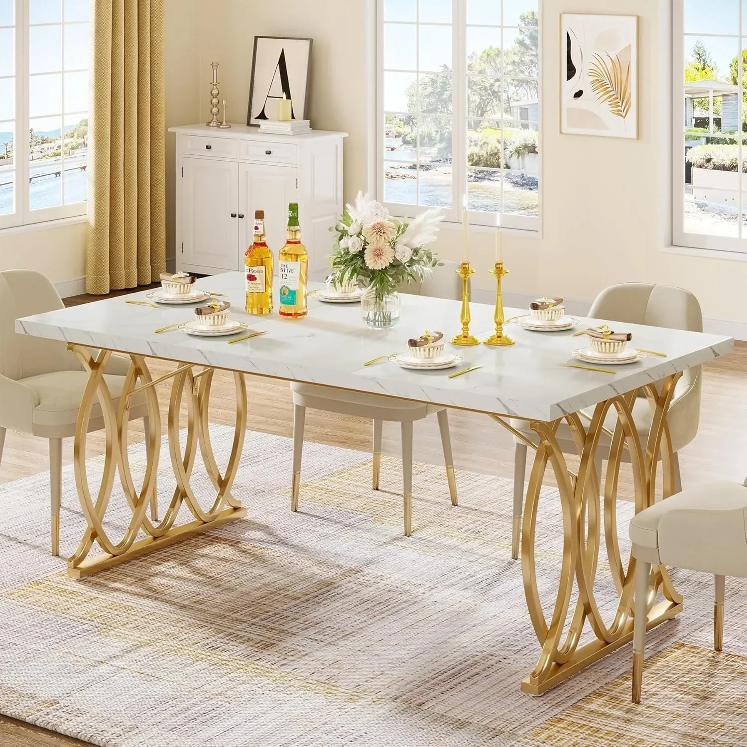 Modern Dining Table 63in Kitchen Table for 4-6 People Rectangular Dinner Tables