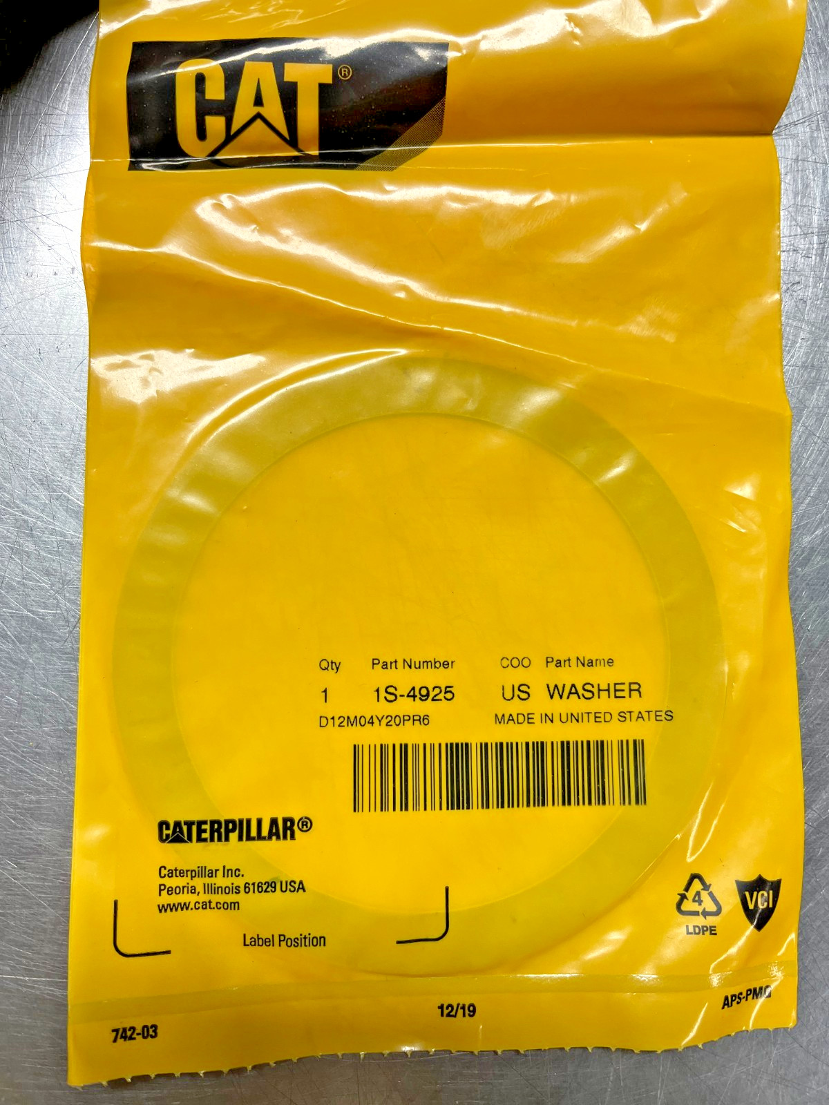 1S4925  GENUINE OEM  CAT  WASHER  Caterpillar  1S-4925