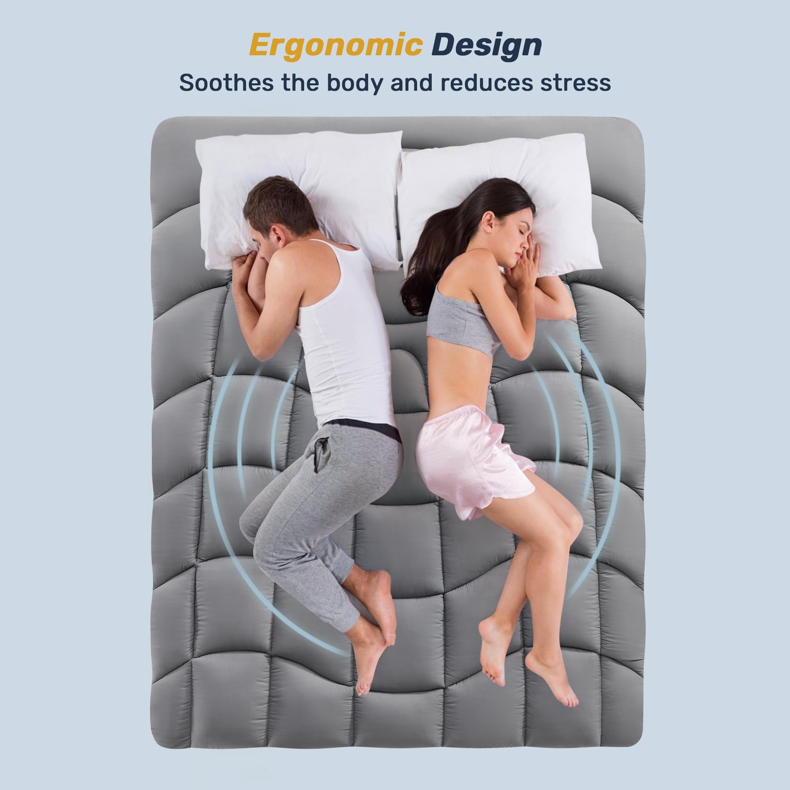 Unikome Waterproof Mattress Pad Queen Size, Ergonomic Quilted Queen, Grey