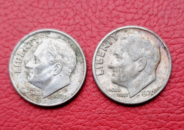 1970/2001 Roosevelt Dime error coin Portrait  strike error