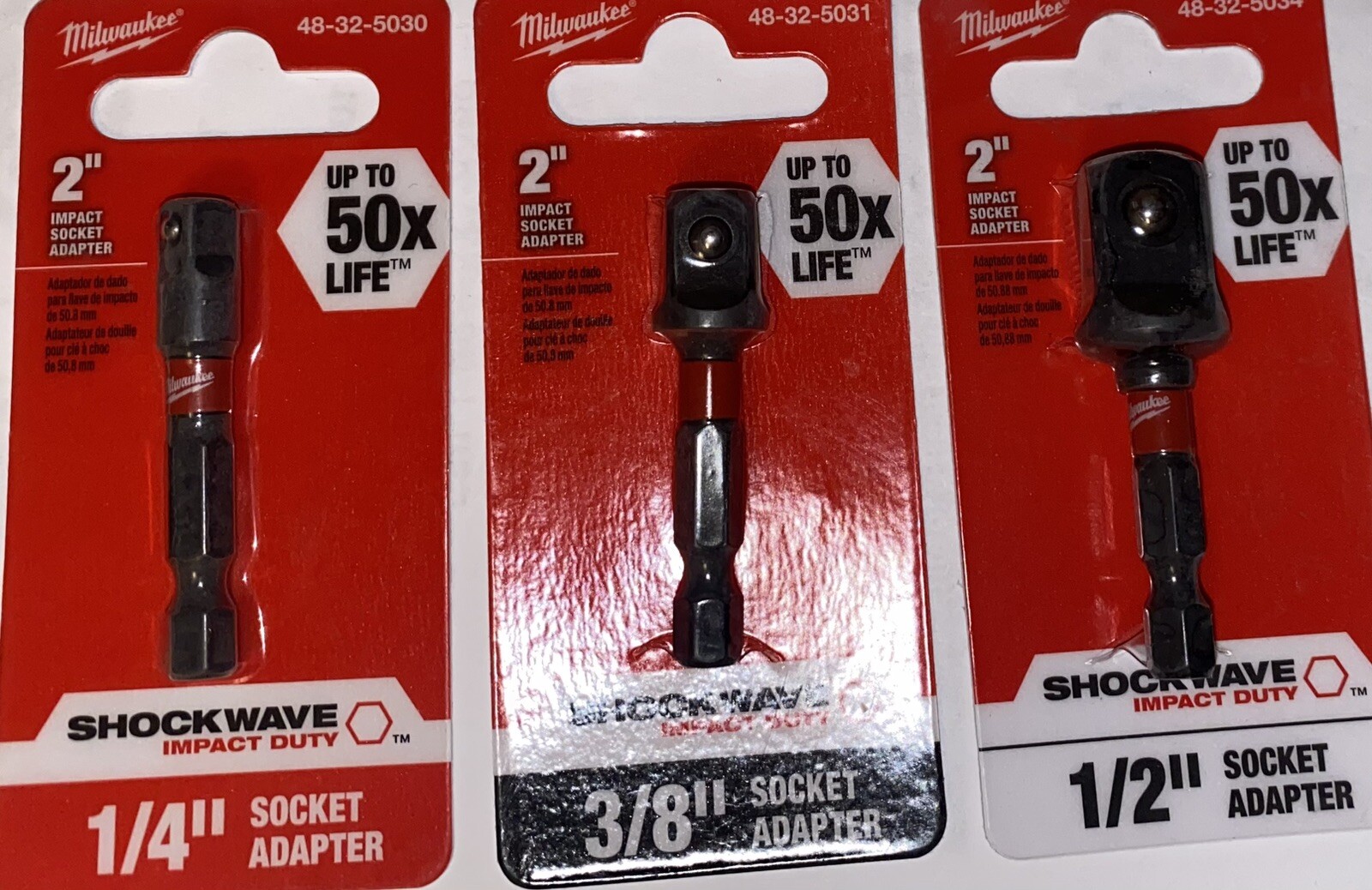 Milwaukee Socket Adapter Sets, 48-32-5030, 48-32-5031, 48-32-5034 (Bundle of 3)