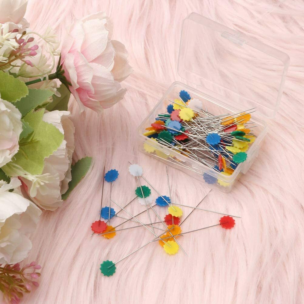Quilting Pins 200Pcs Flat Head Decorative Sewing Pins/Long Straight Pins/Flower