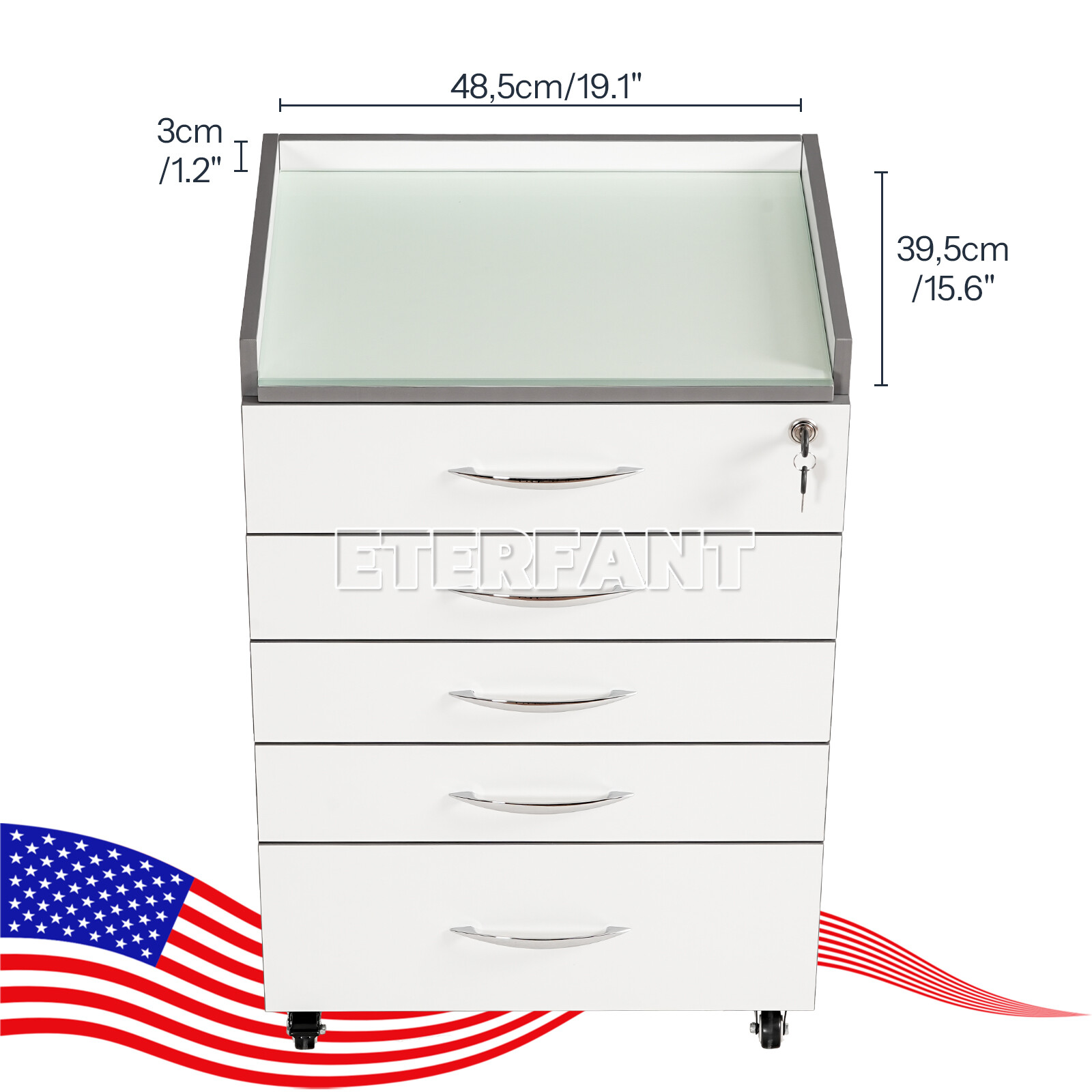 Dental 5 Drawers Cart Acrylic Mobile Wooden Cabinet/Trolley Cart with Socket