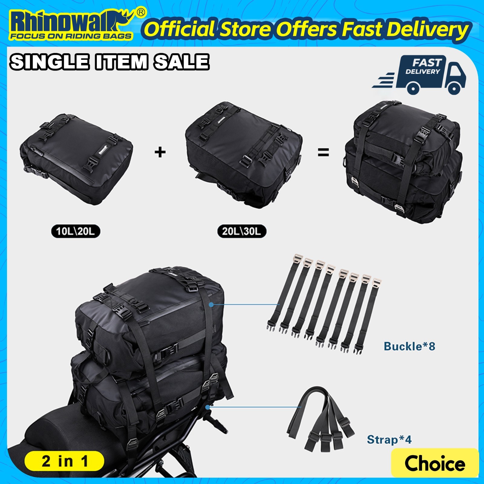 Rhinowalk Motorcycle Rear Seat Bag Waterproof Motor Saddlebag 10L-30L Backpack