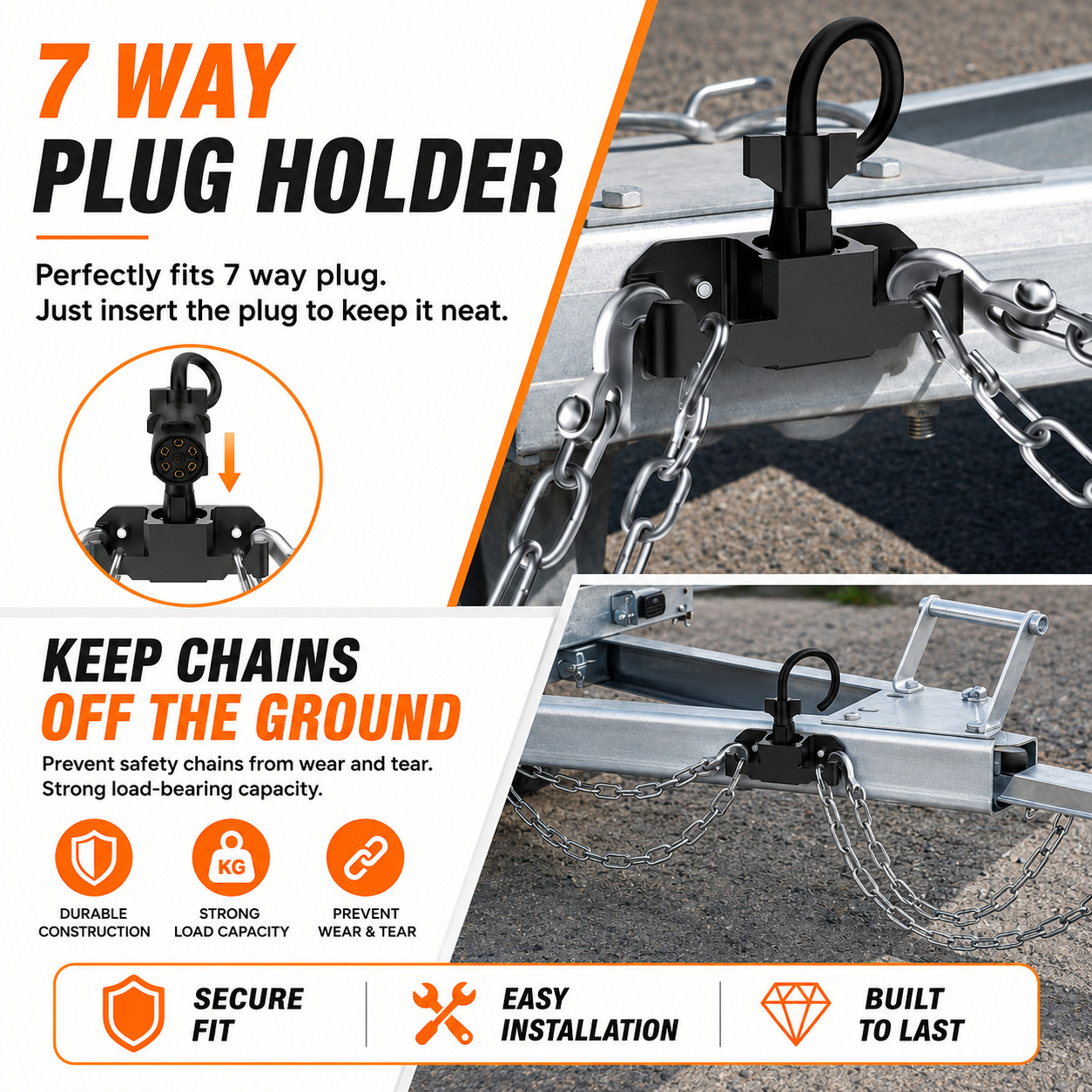 Trailer Towing Organizer for 7 Way Plug Hook Chain Cable Wire Harness Holder Kit