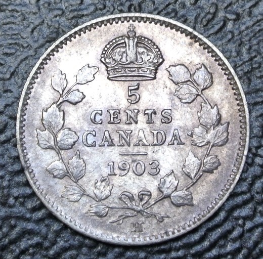 OLD CANADIAN COIN 1903 Large H - 5 CENTS - .925 SILVER - Edward VII - Nice Coin