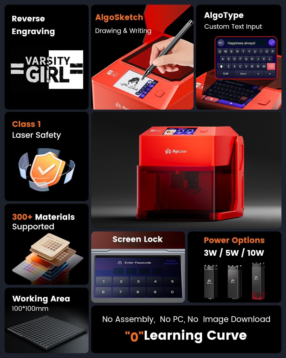 AlgoLaser 5W Laser Engraver Machine: Portable & Smart with 3.5" Touch Screen,...