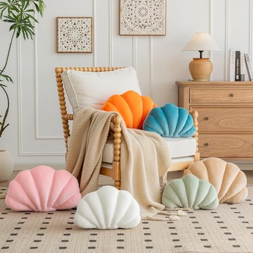 Shell Pillow, Shell Shaped Decorative Throw Pillows with Velet 18 Inches Pink