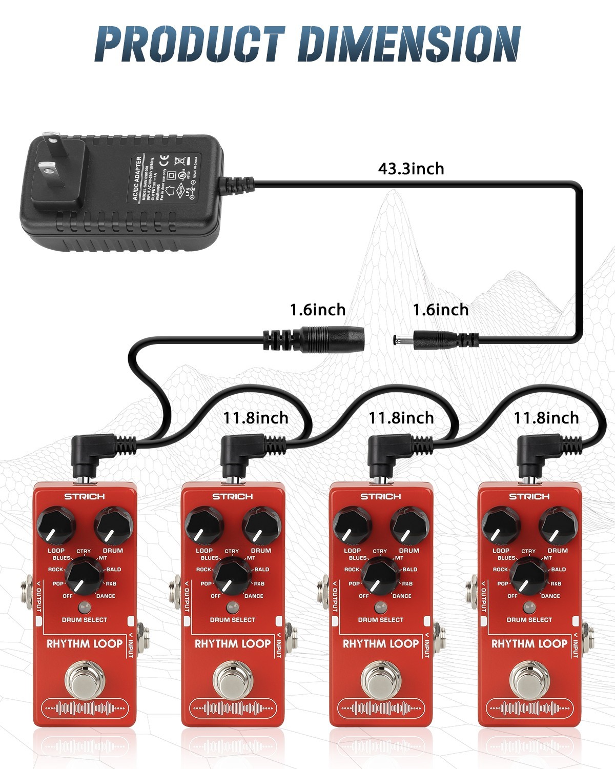 STRICH Pedal Effect Stereo Looper With Adapter Built-in Versatile Drum Machine