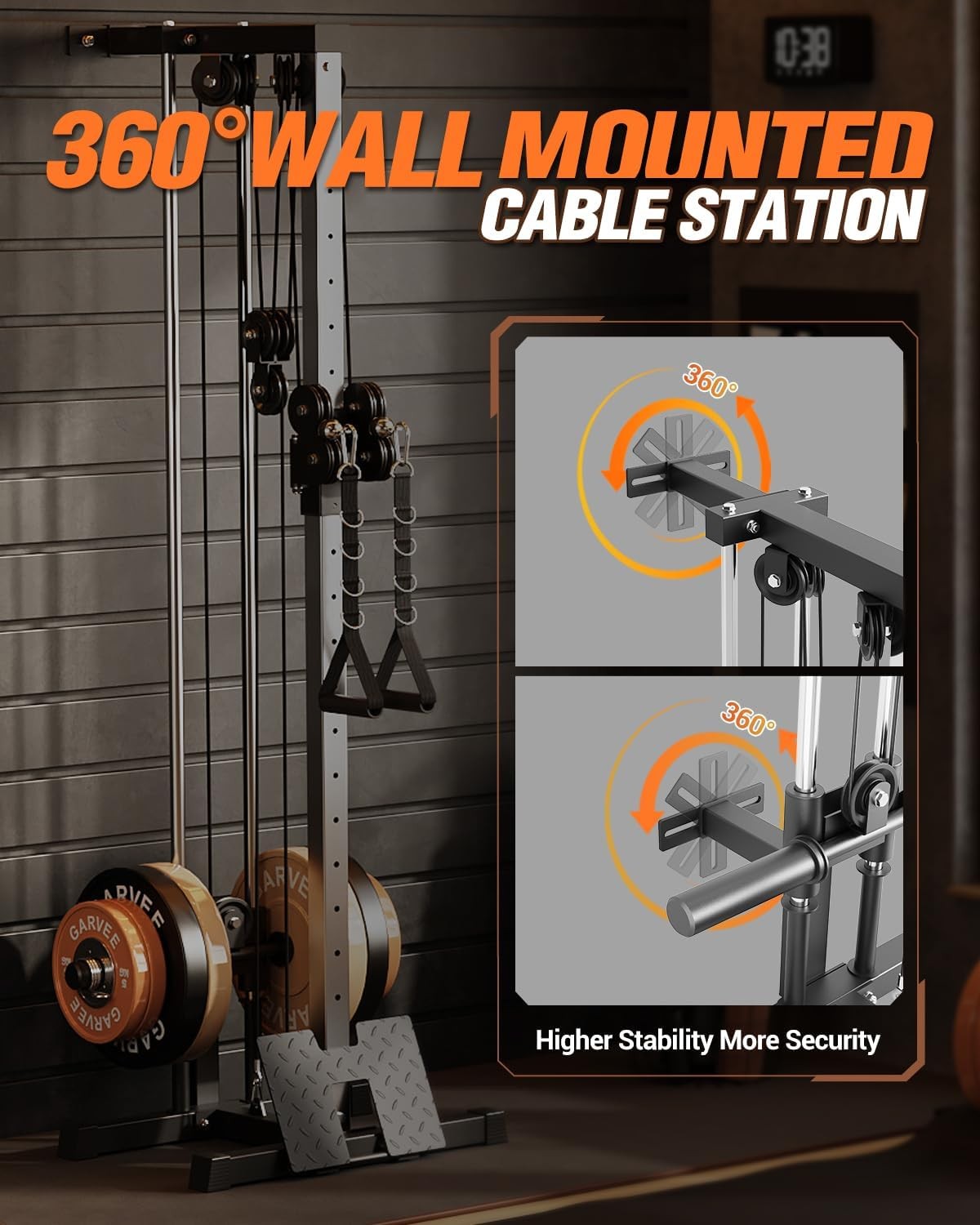 Wall Mount Cable Station LAT Pulldown Machine w/18 Positions Dual Pulley System