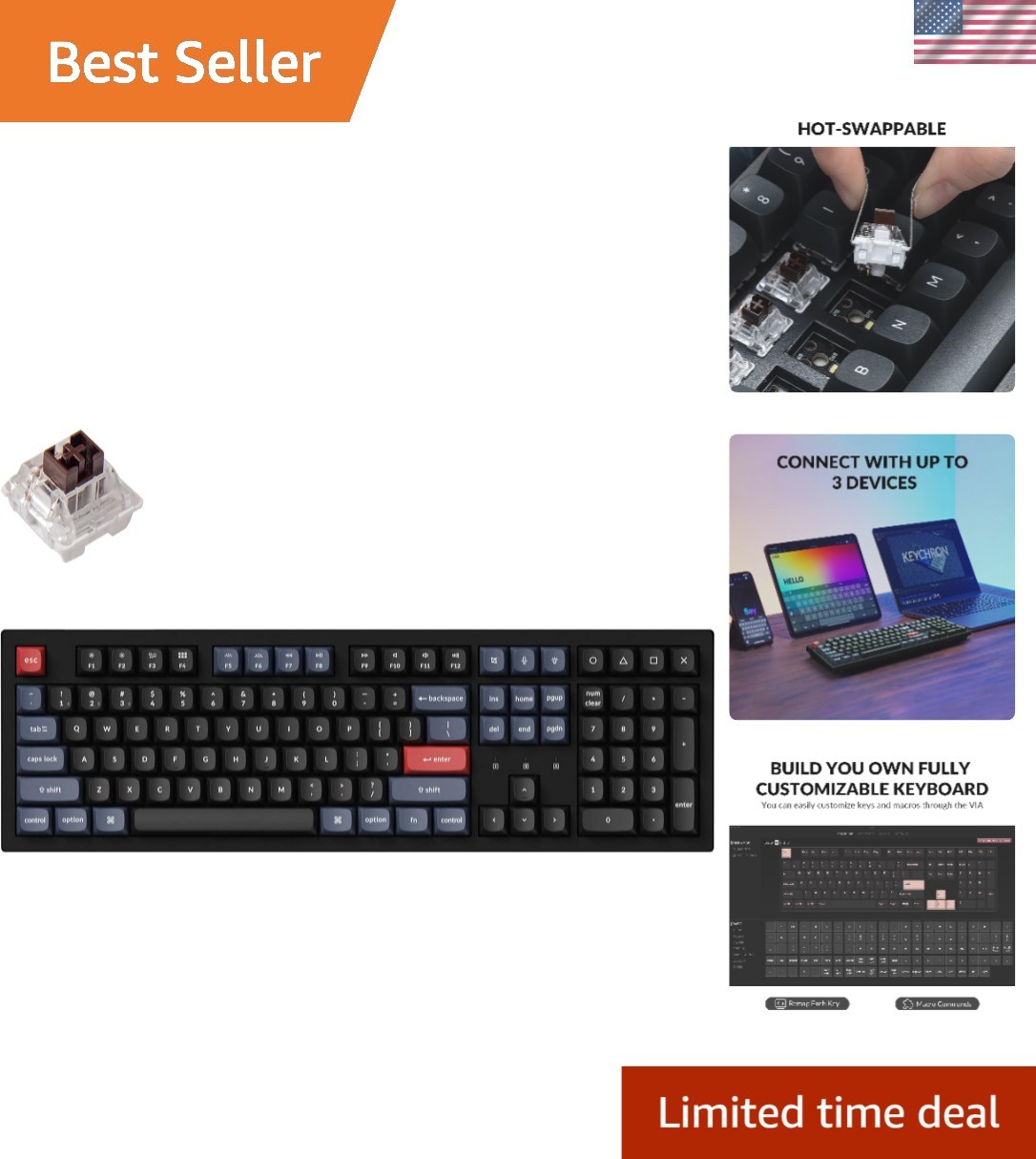 K10 Pro Wireless Custom Mechanical Keyboard Full-Size Layout | QMK Programmab...