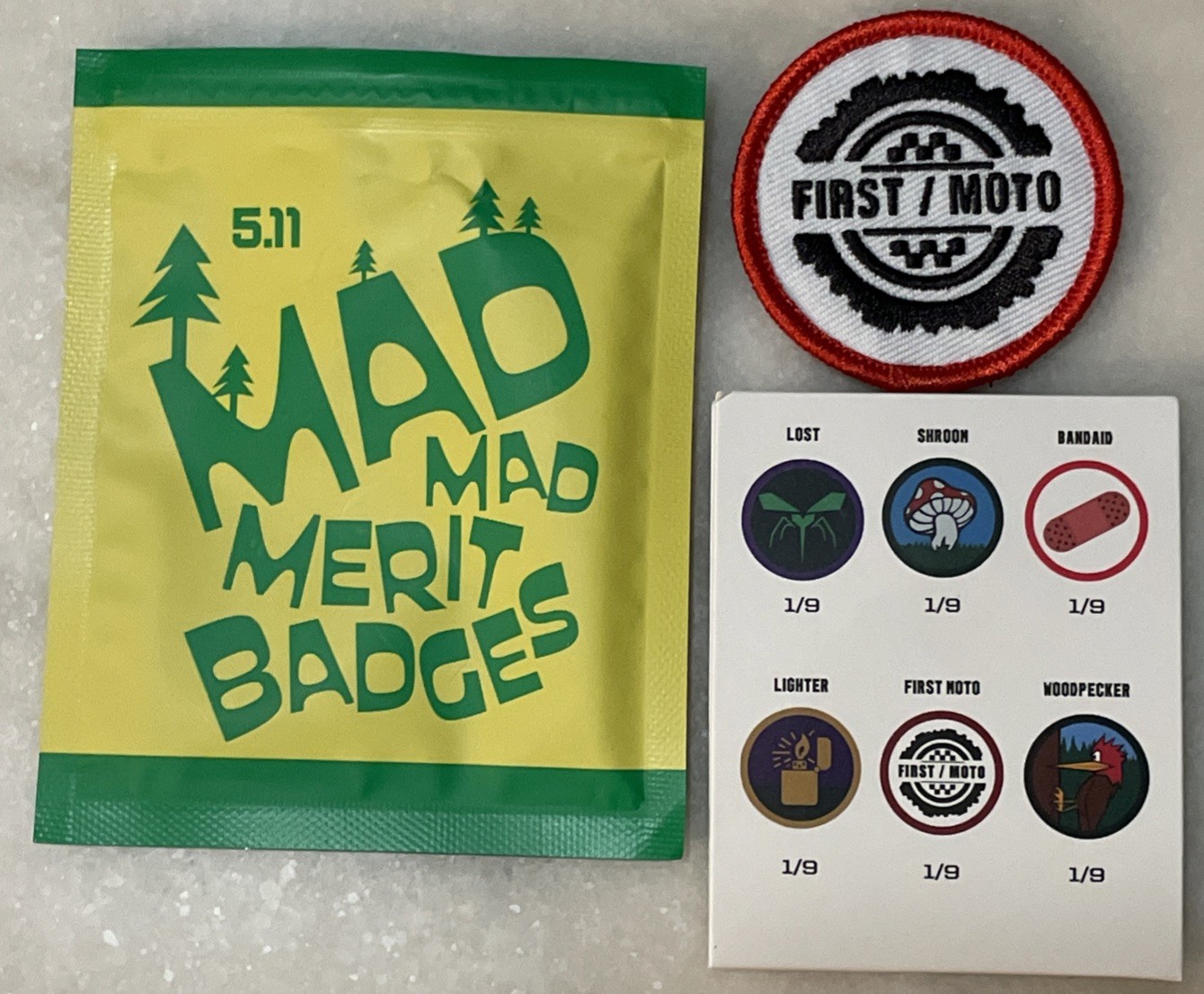 5.11 TACTICAL FIRST MOTO PATCH MAD MAD MERIT BADGES BLIND PACK SEASON 1