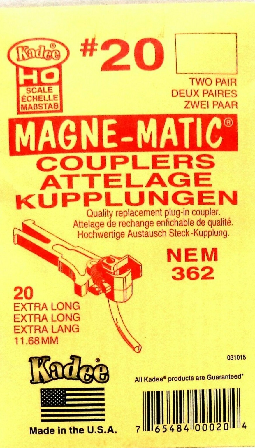 HO Scale Kadee #20 NEM 362 European-Style Coupler Extra Long (2pr)