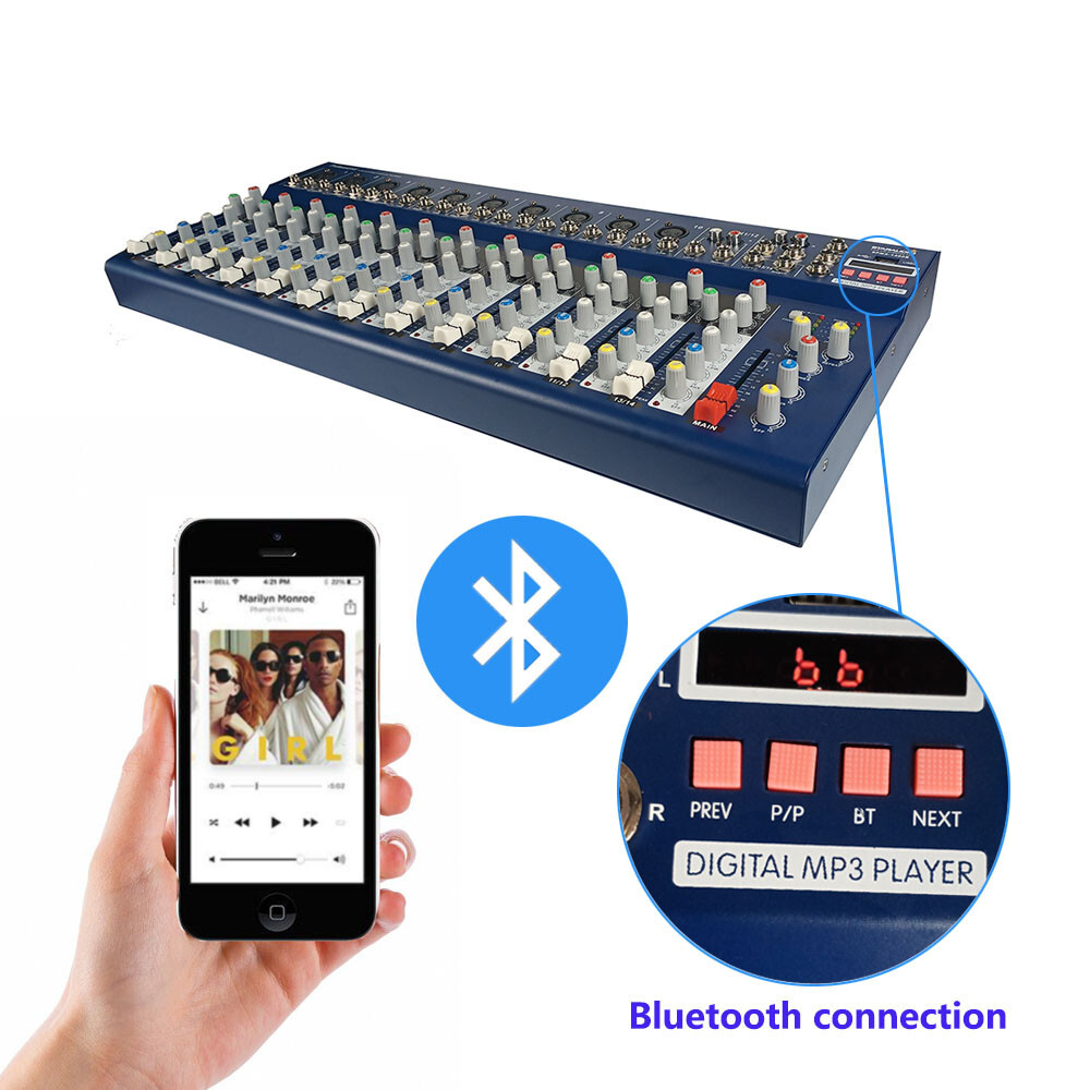 14 Channel Audio Mixer 16 DSP USB bluetooth Stereo Mixing Console Studio System