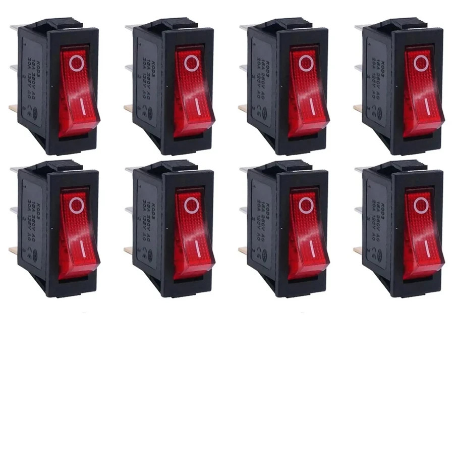 8pcs LED Rocker Toggle Switch SPST 3 Pin Mini Boat On Off Switch Set