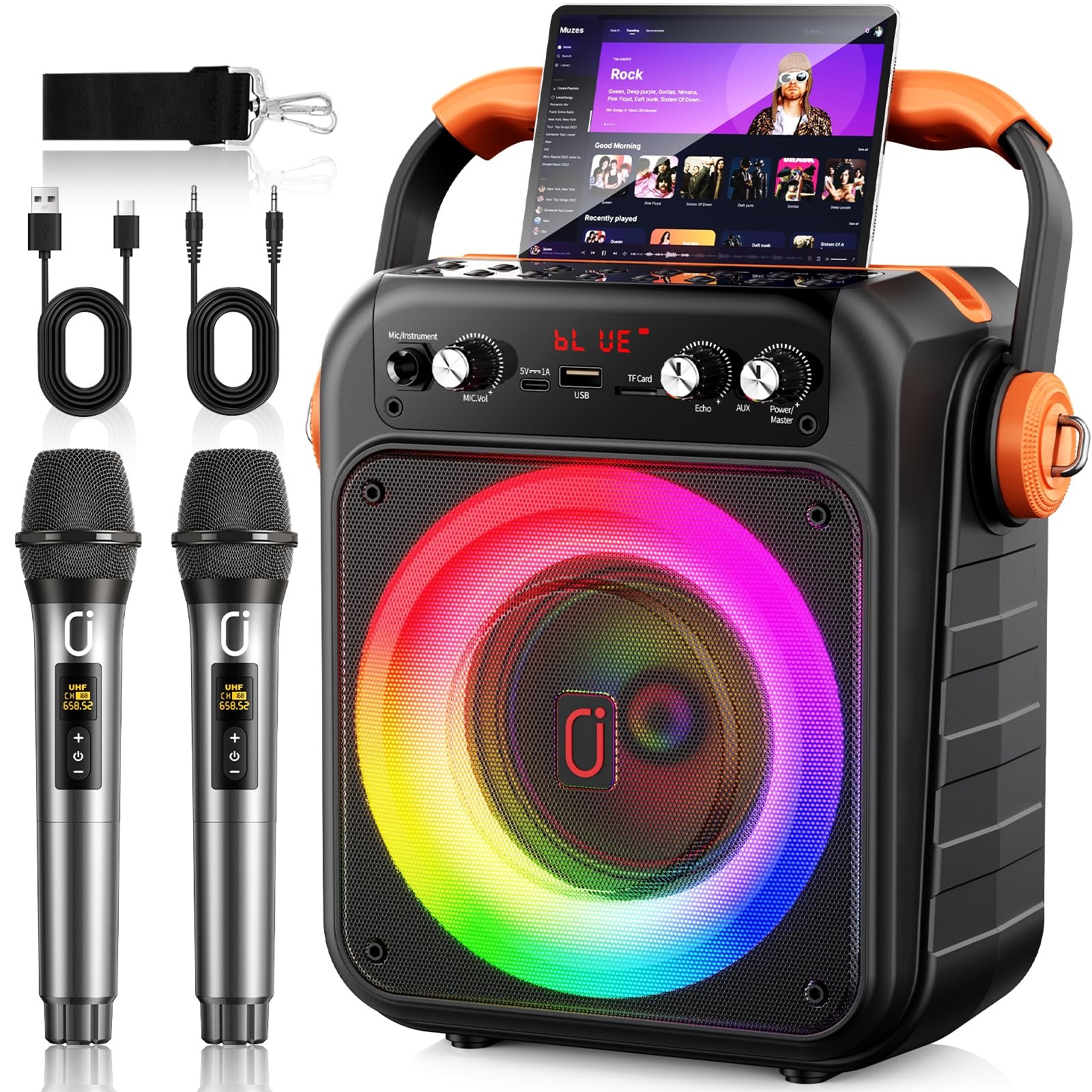 Karaoke Machine with 2 Wireless Microphones for Adults,Portable Bluetooth 5.3...