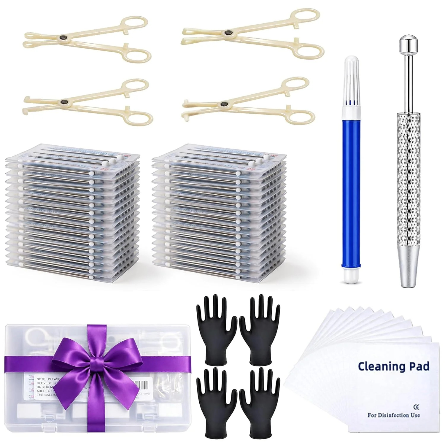 48Pcs Body Piercing Tool Kit with Jewelry Grabber, 25 Needles 12G 14G 16G 18G 20