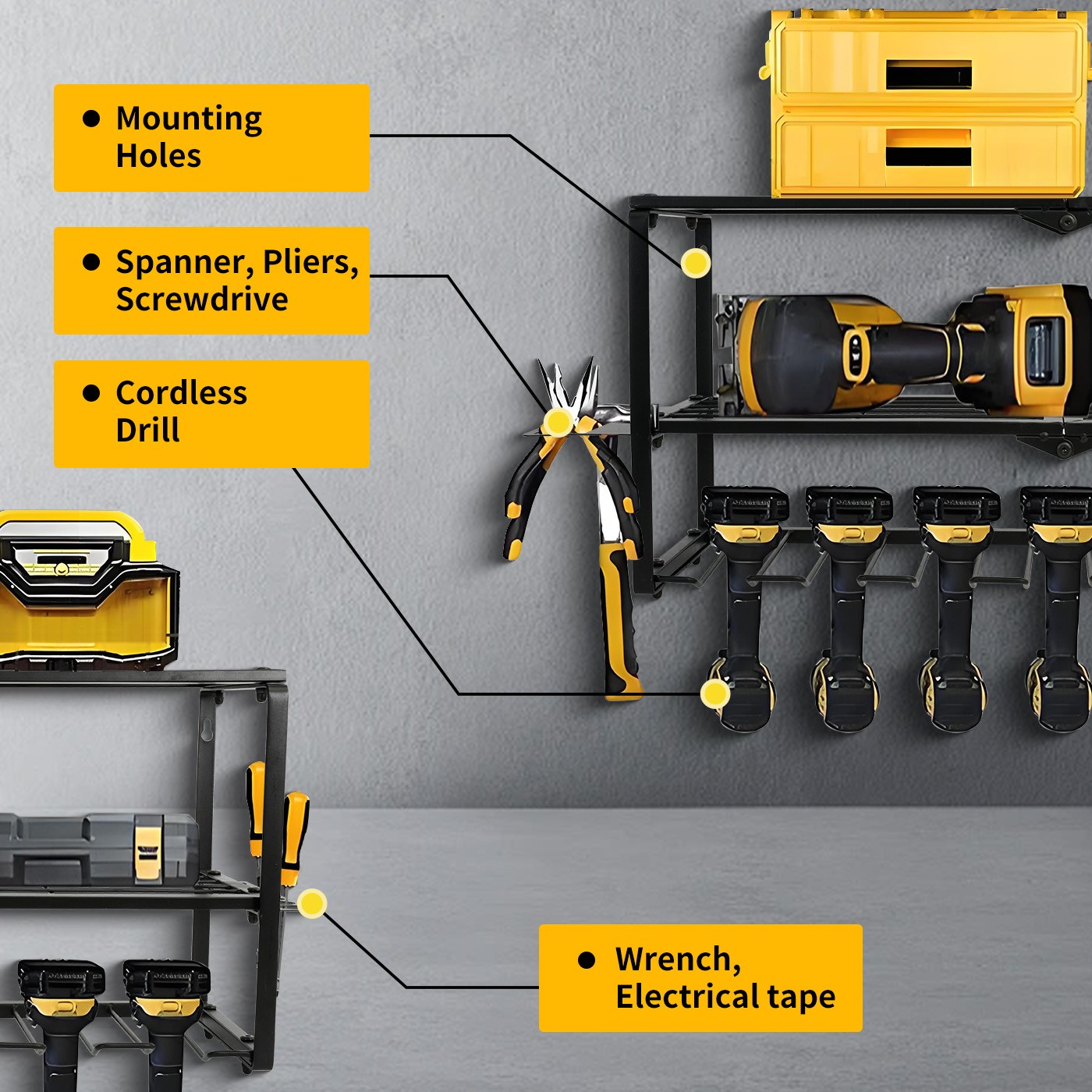 Power Tool Organizer Wall Mounted Power Tool Rack for Cordless Drill Storage