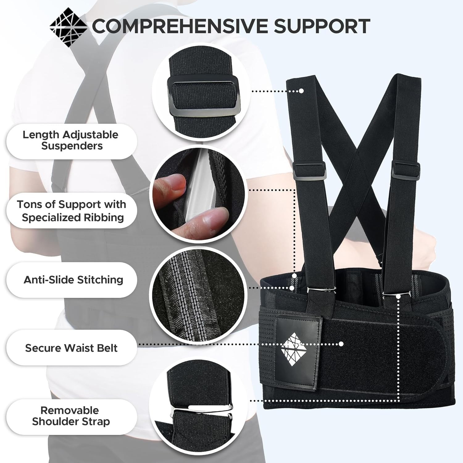 DARLIS Plus Size Back Support Belt with Removable Suspender Straps, Posture C...
