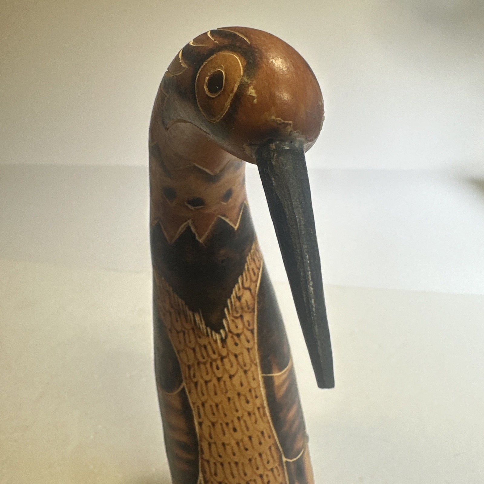 Hand Carved Peruvian Gourd Bird Primitive 9” Tall