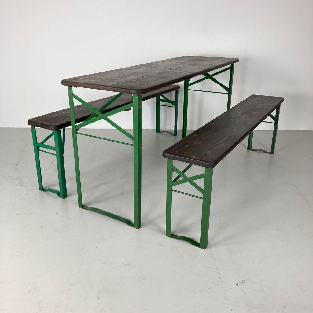 VINTAGE INDUSTRIAL GERMAN BEER TABLE BENCH SET GARDEN CUSTOMISED LENGTH