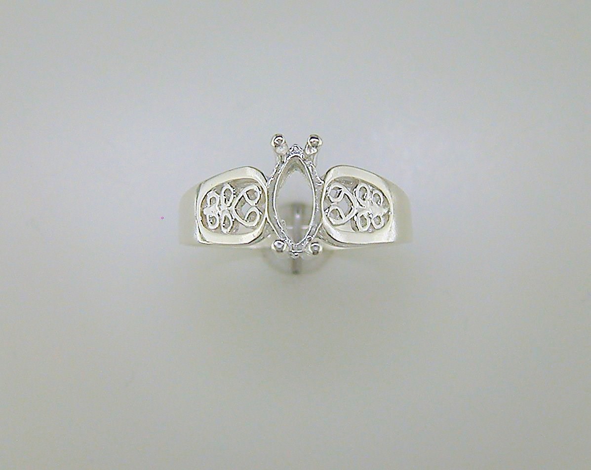 Marquise Filigree Solitaire Ring Setting Sterling Silver