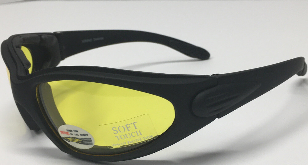Foam Padded SHATTERPROOF Yellow/or Clear Motorcycle Glasses Night Driving 6268nd