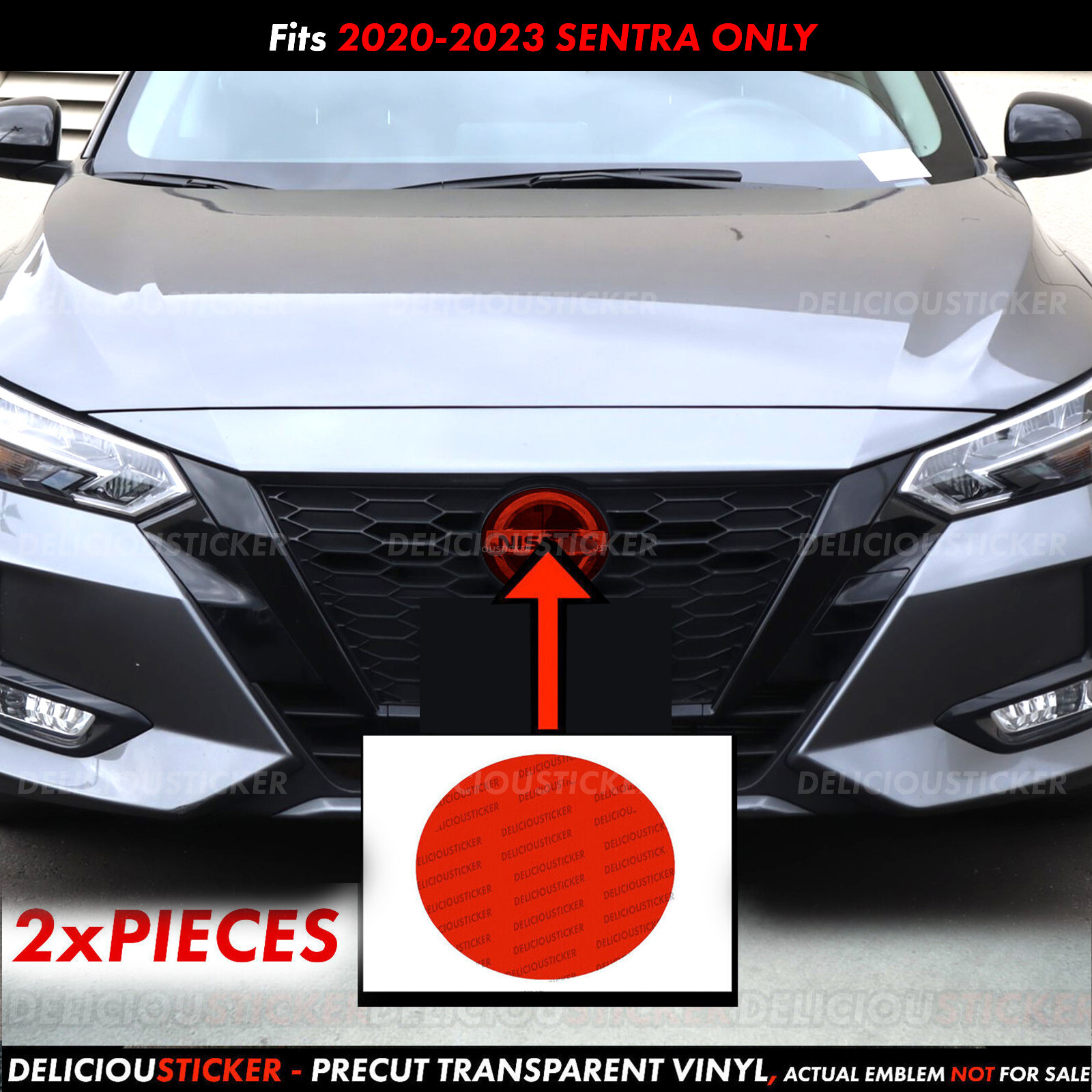 Fits 2020-2023 Nissan Sentra Red PreCut Tint Decal Vinyl Overlay on Front Emblem