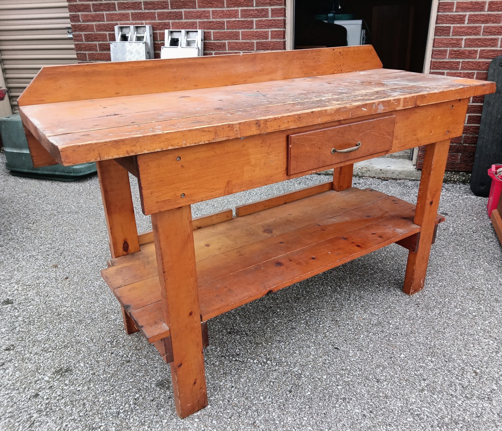 Handsome Vintage Workbench with Drawer - 5 feet long - All solid wood!