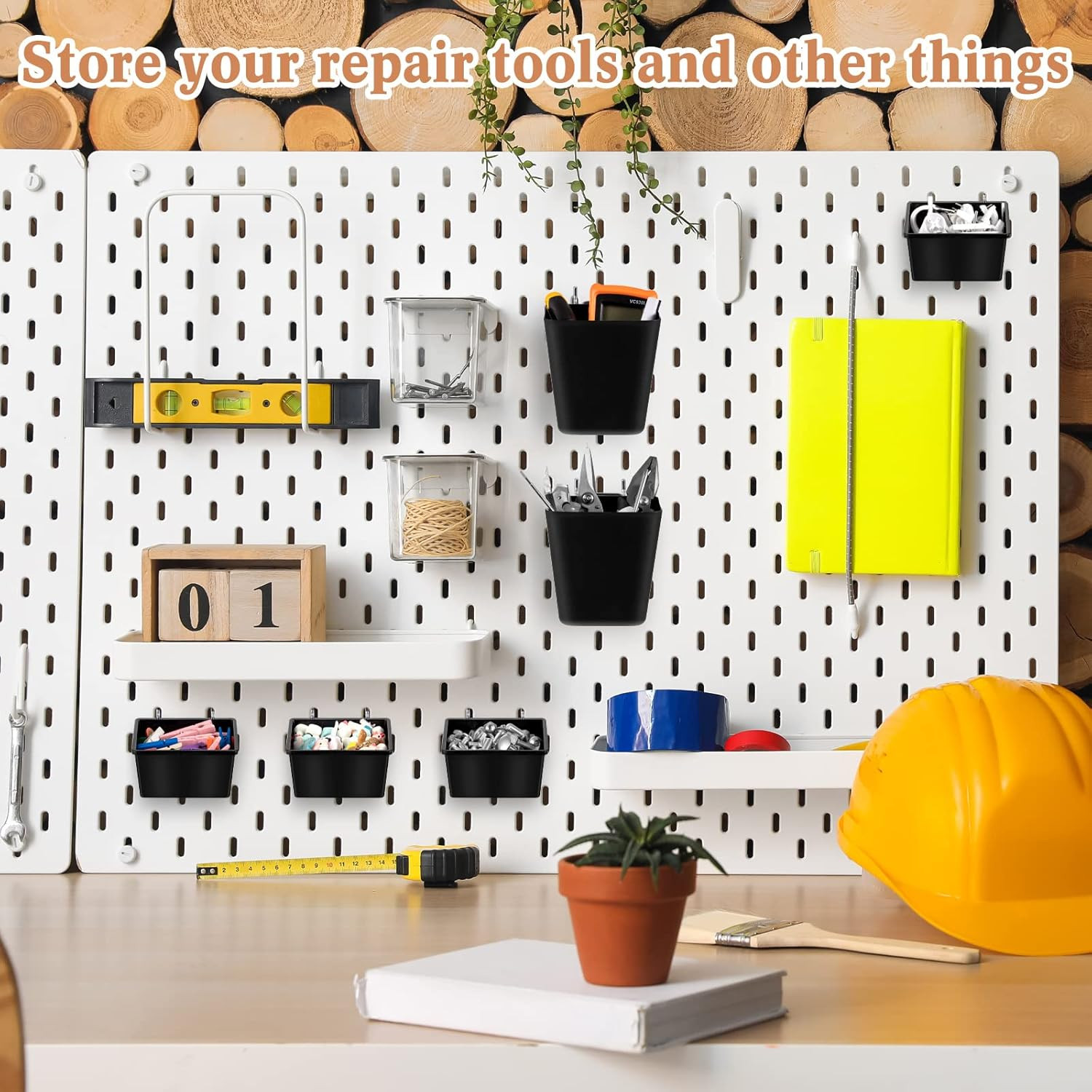 12 Pcs Pegboard Bins Pegboard Cups with Hooks and Loops Peg Assortment Organizer