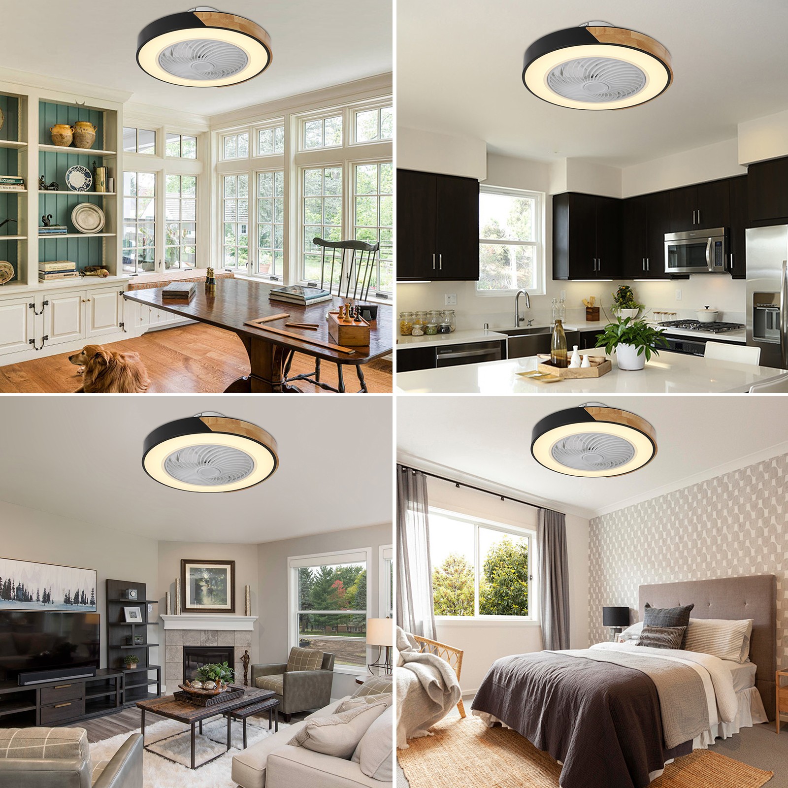 21.6" Modern Led Ceiling Fan Lights Flush Mount Light Kit With Remote Control