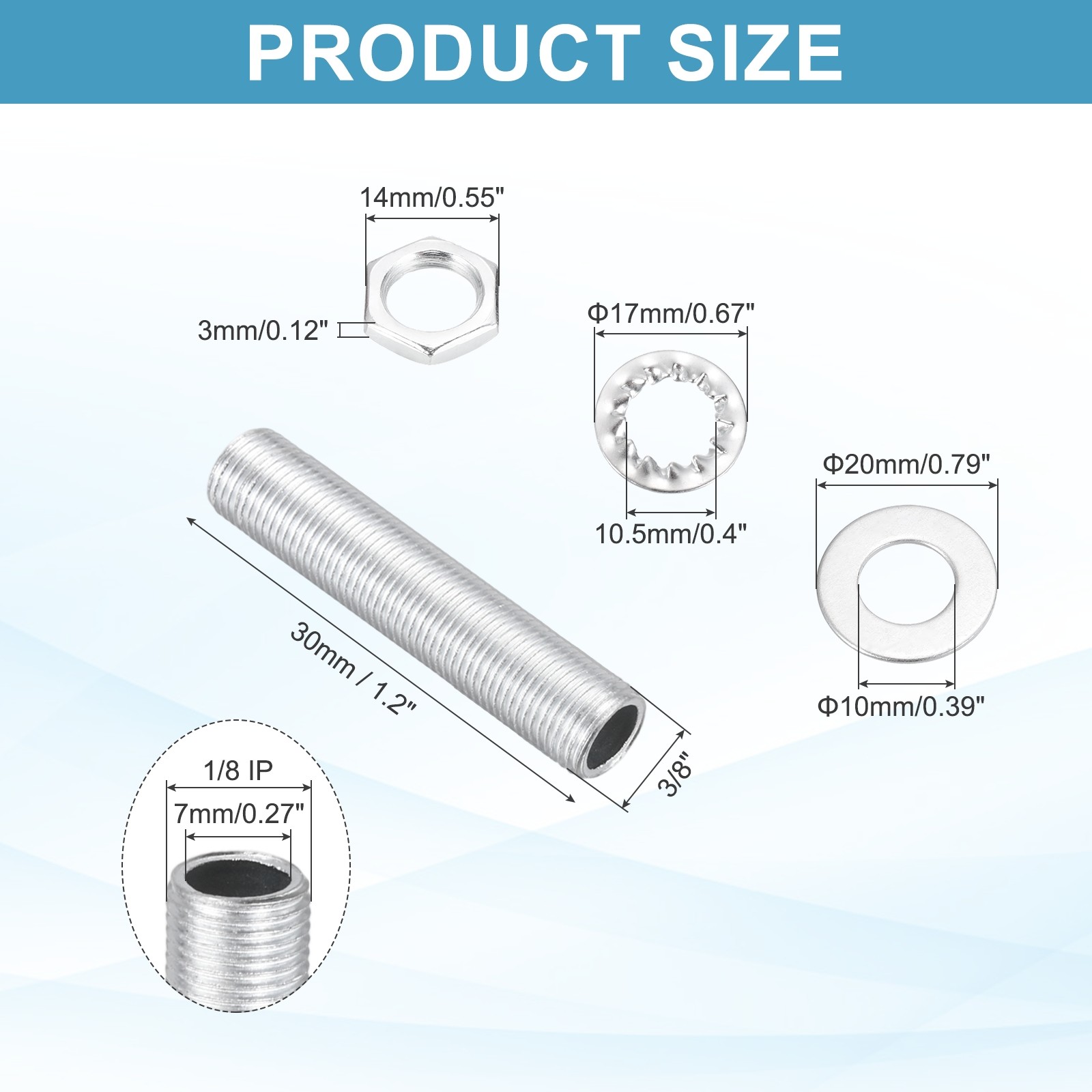 70Pcs 1.2" Lamp Pipe Kit with Nuts Washers 1/8IP Thread Fasteners Assortment