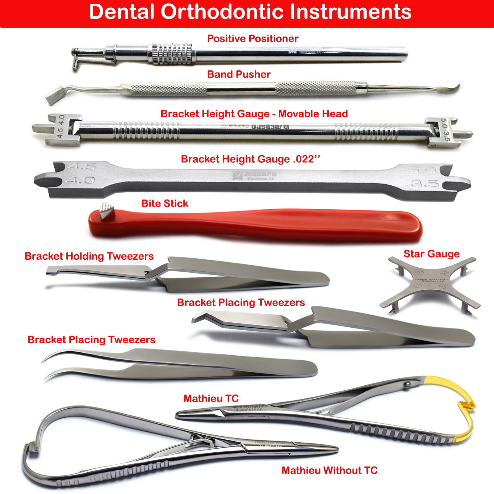 Bracket Positioning Braces Placement Gauge Tweezers Needle Holder Orthodontic