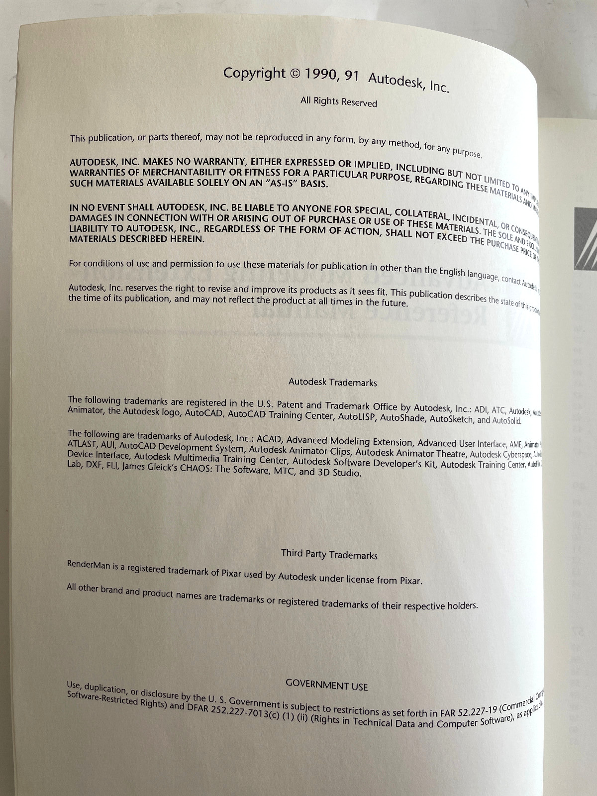 AutoCAD Release 11 Advanced Modeling Extension paperback reference manual 1990
