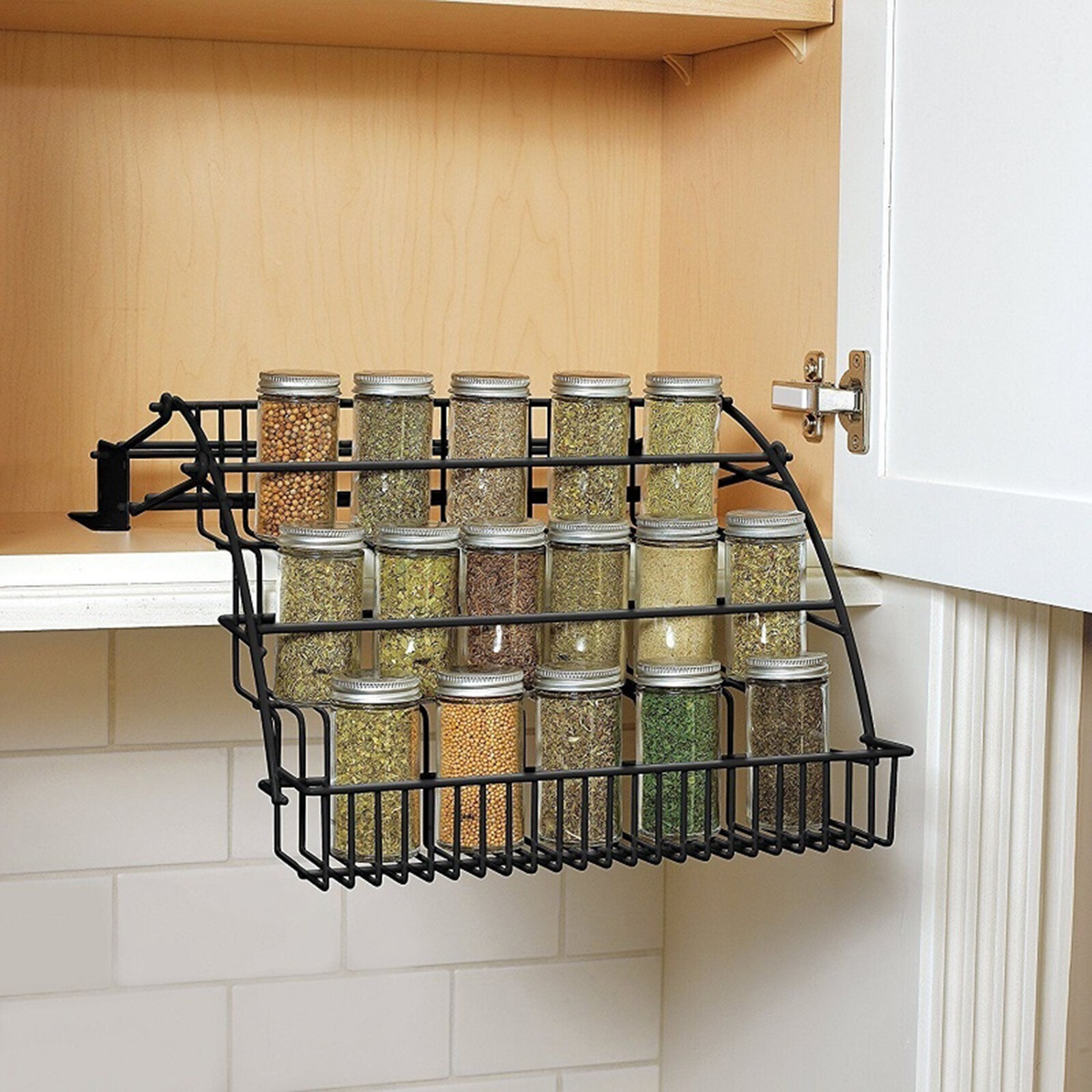 3 Layers Pull Down Spice Rack Pull Out Metal Cabinet Organizer Kitchen Stand