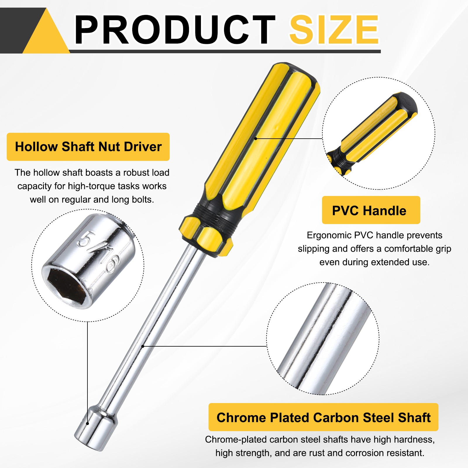 2pcs Non-Magnetic Nut Driver, 5/16" Hex Nut Driver with PVC Handle