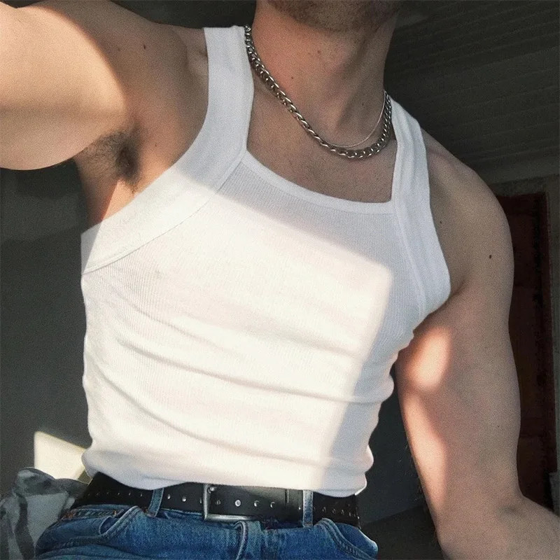 New Fashion Sports Tank Tops Men's Solid Color O-neck Sleeveless T-shirt Skinny