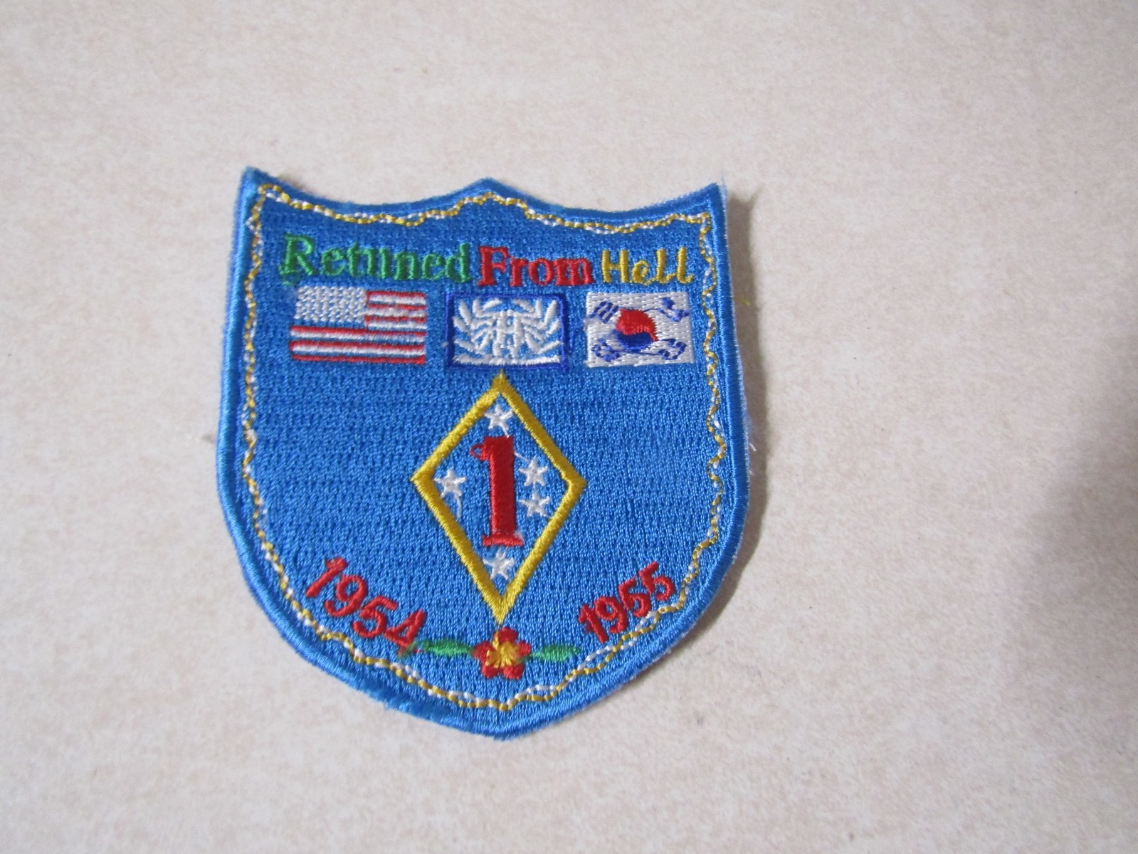 MILITARY PATCH UNITED STATES MARINE CORPS 1ST MARINE DIVISION RETURNED FROM HELL