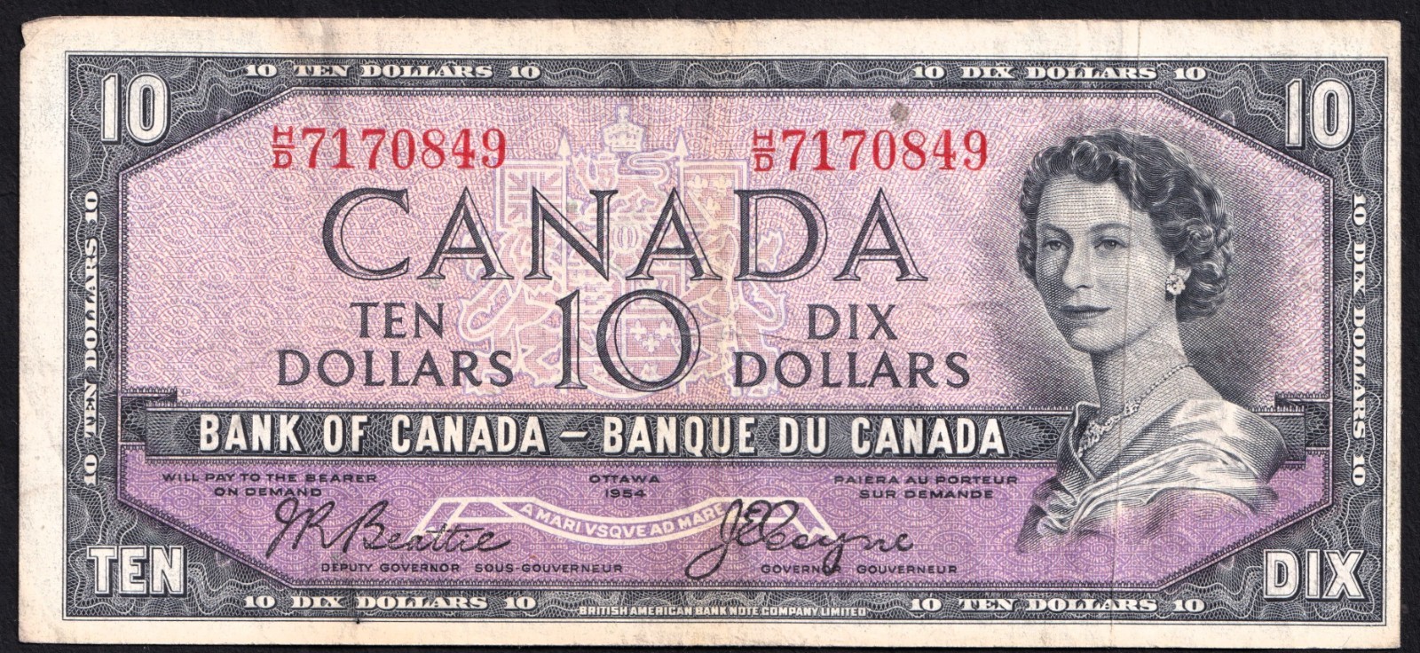 Canada 1954 $10 Ten Dollar Devils Face Banknote Beattie - Coyne H/D 7170849