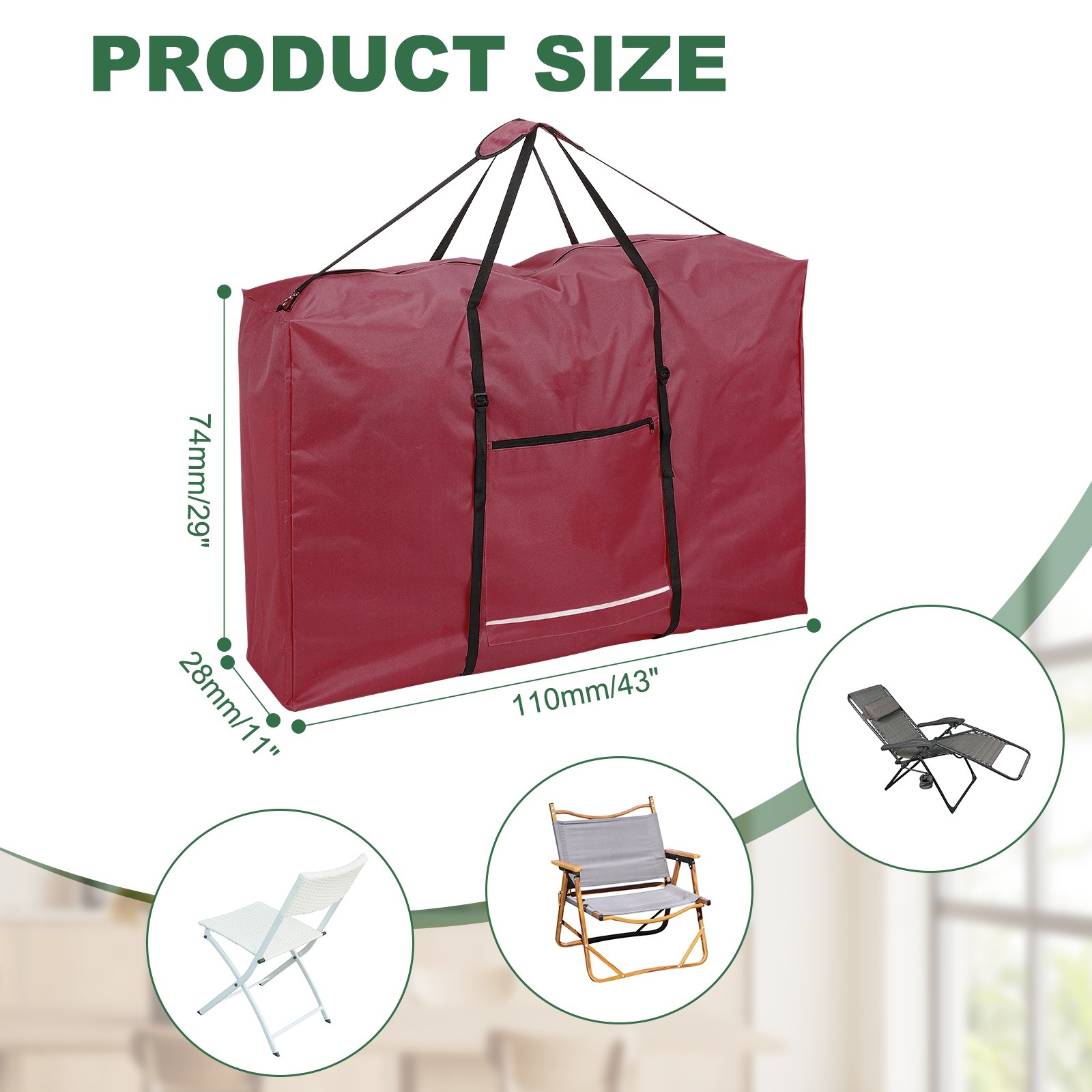600D Folding Table Storage Bag with Handle, 43" x 29" x 11", Red