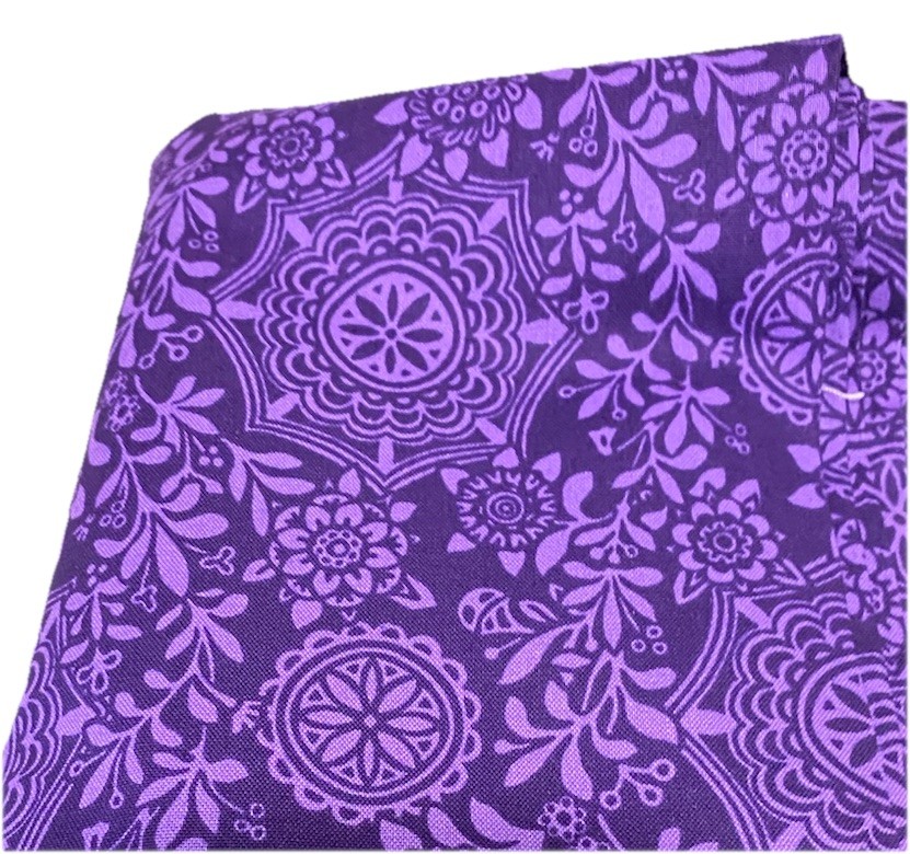 Purple Cotton Floral Fabric 1 Yd  30” X  44”